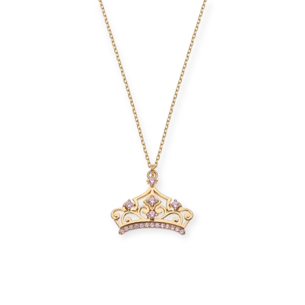 Disney Kinderhalskette aus vergoldetem 925er Sterlingsilber mit Kronenanhänger ns00021yzpl-157