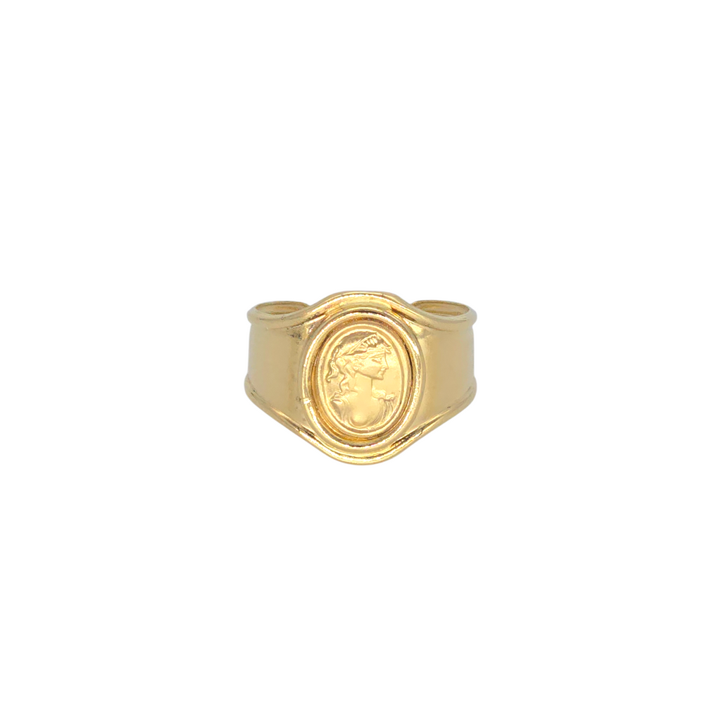 Anello Sigillo Cammeo Oro 18K – Misura Regolabile