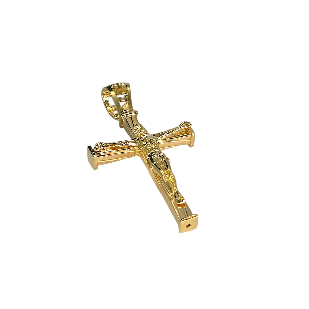Crocifisso con Cristo oro giallo 18 carati vista laterale