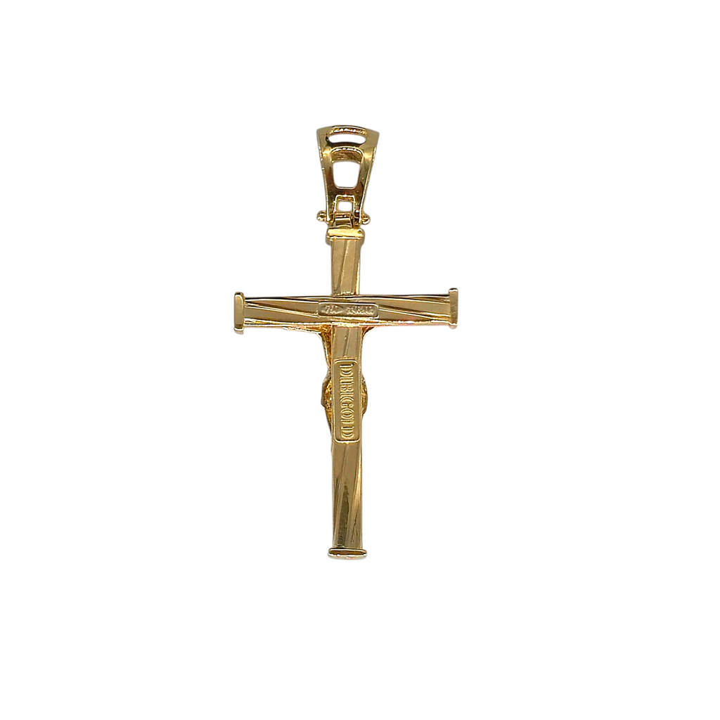 Crocifisso con Cristo oro giallo 18 carati retro con punzone