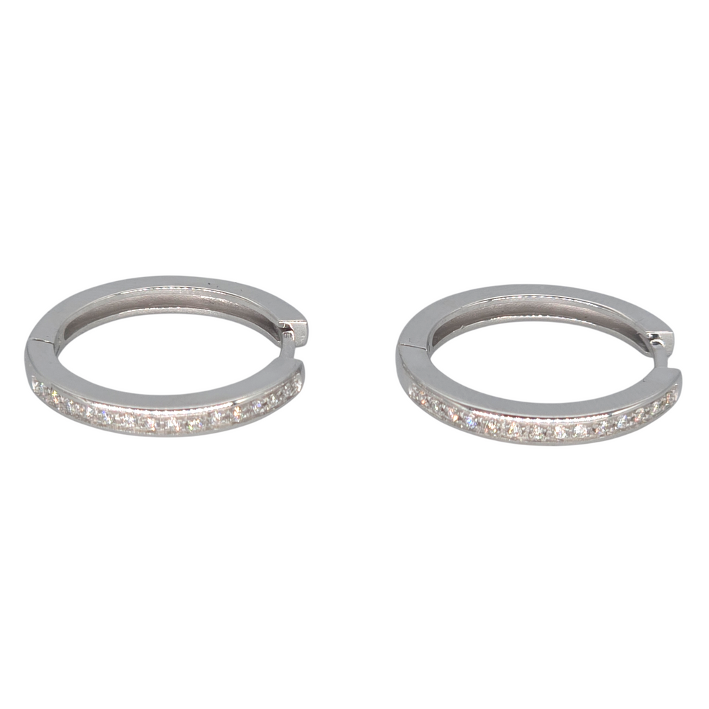 Boucles d'oreilles femme or blanc 750 grands créoles lisses