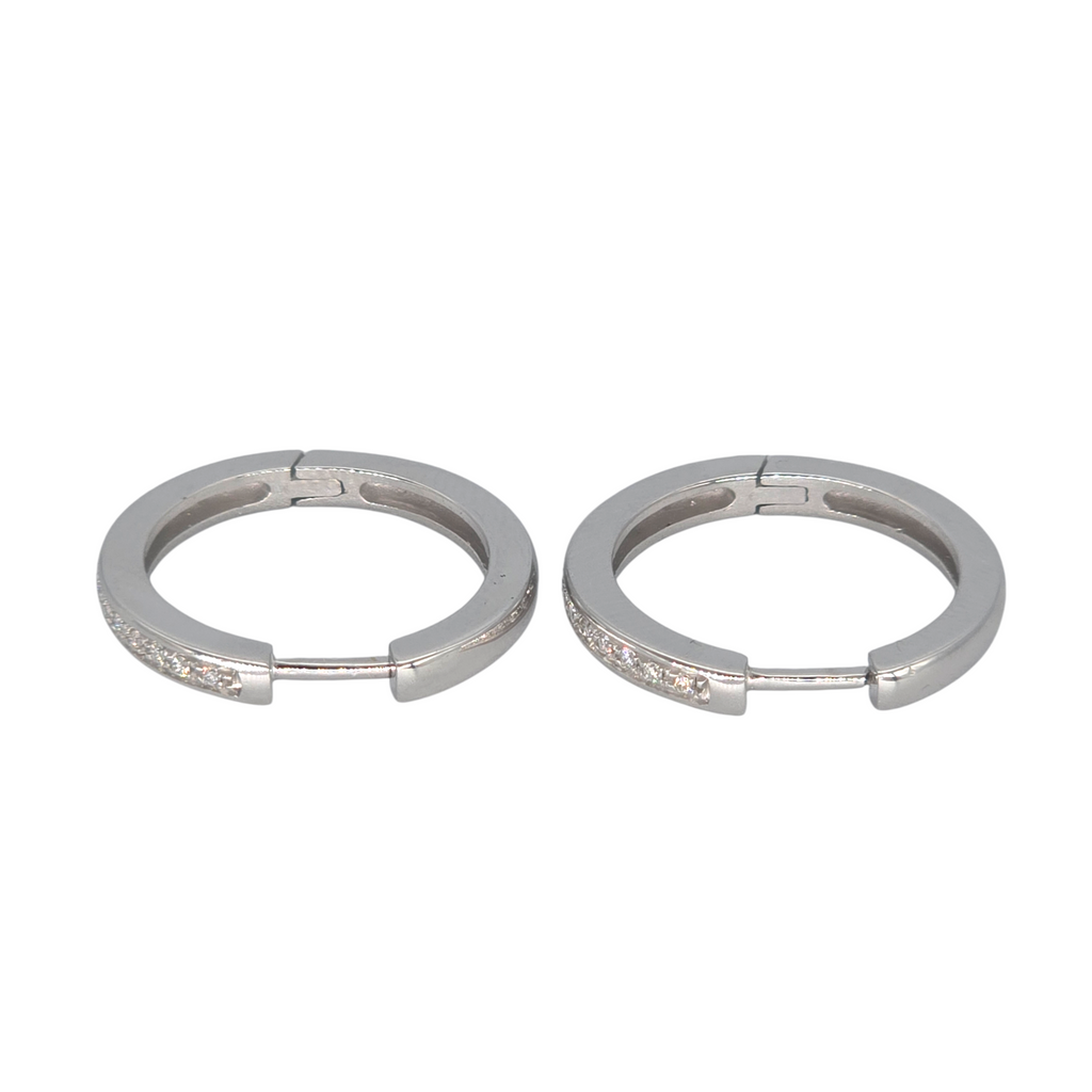 Boucles d'oreilles femme or blanc 750 grands créoles lisses