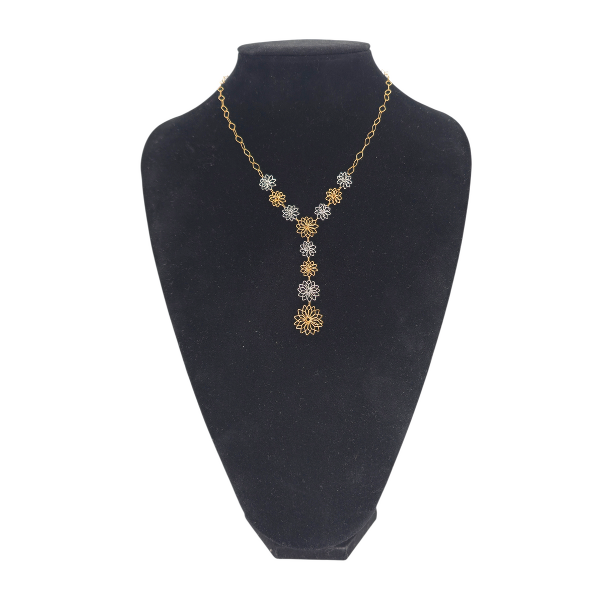Collana donna floreale bicolore in oro 18 carati – 45 cm