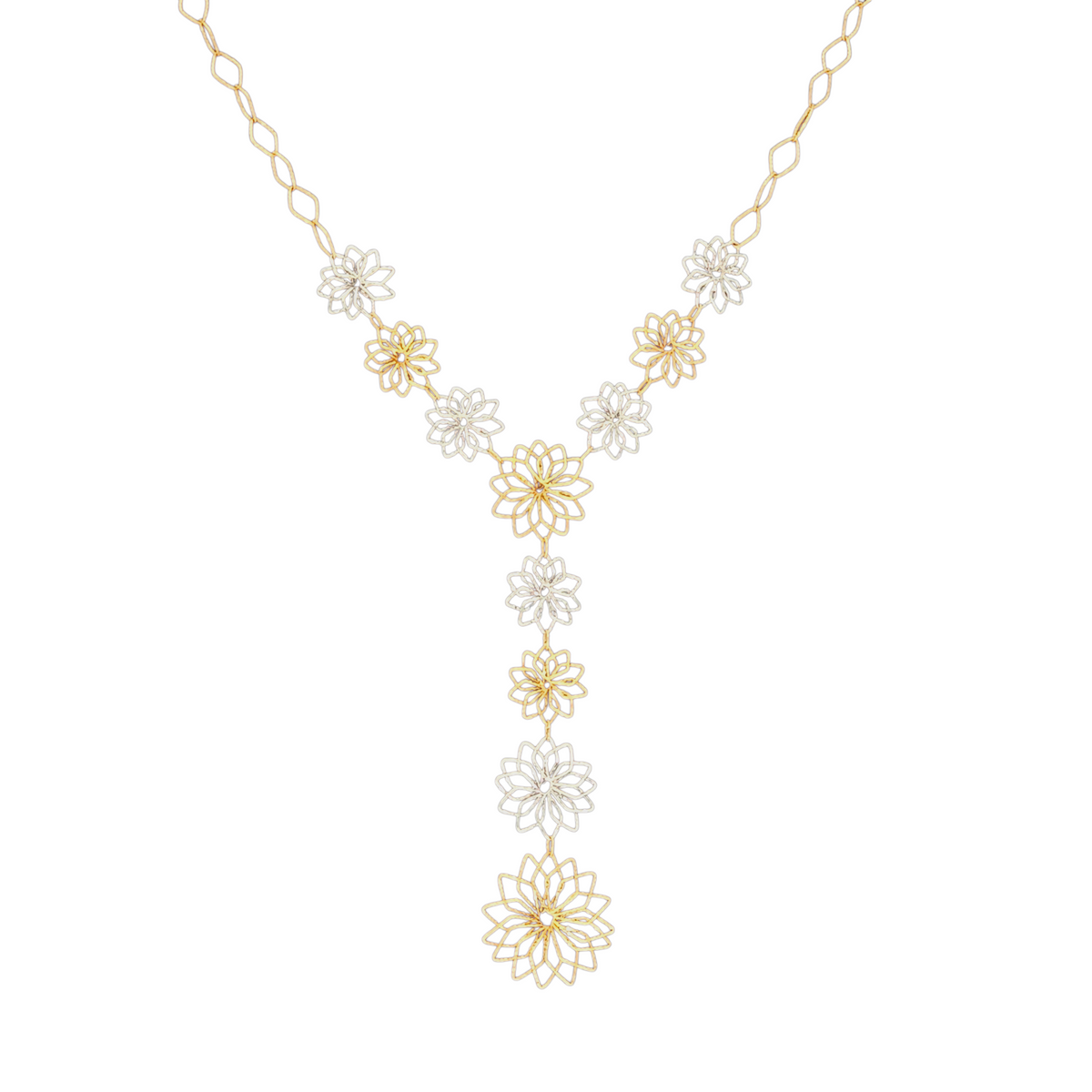 Collana donna floreale bicolore in oro 18 carati – 45 cm