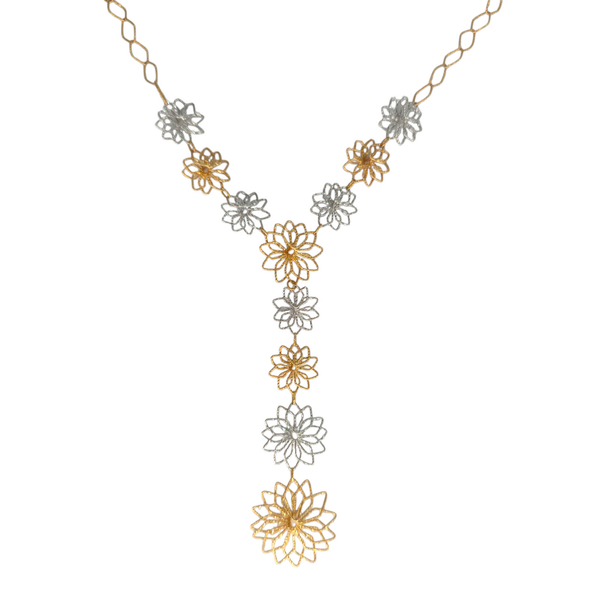 Collana donna floreale bicolore in oro 18 carati – 45 cm