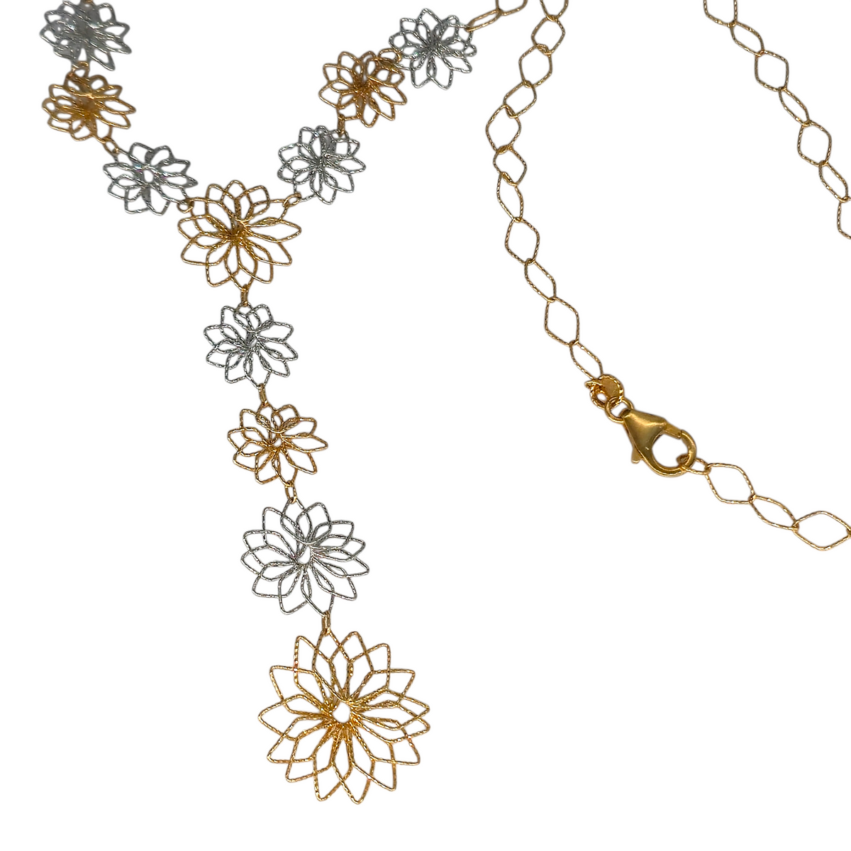 Collana donna floreale bicolore in oro 18 carati – 45 cm