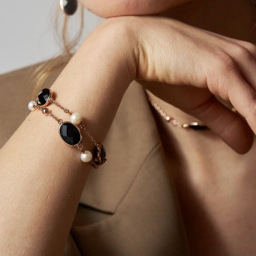 Bracciale donna Unoaerre bronzo rosè con pietre nere 2269