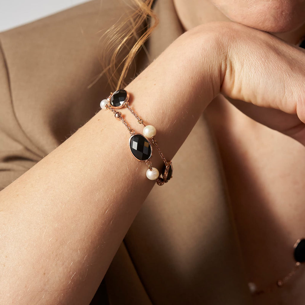 Bracciale donna Unoaerre bronzo rosè con pietre nere 2269