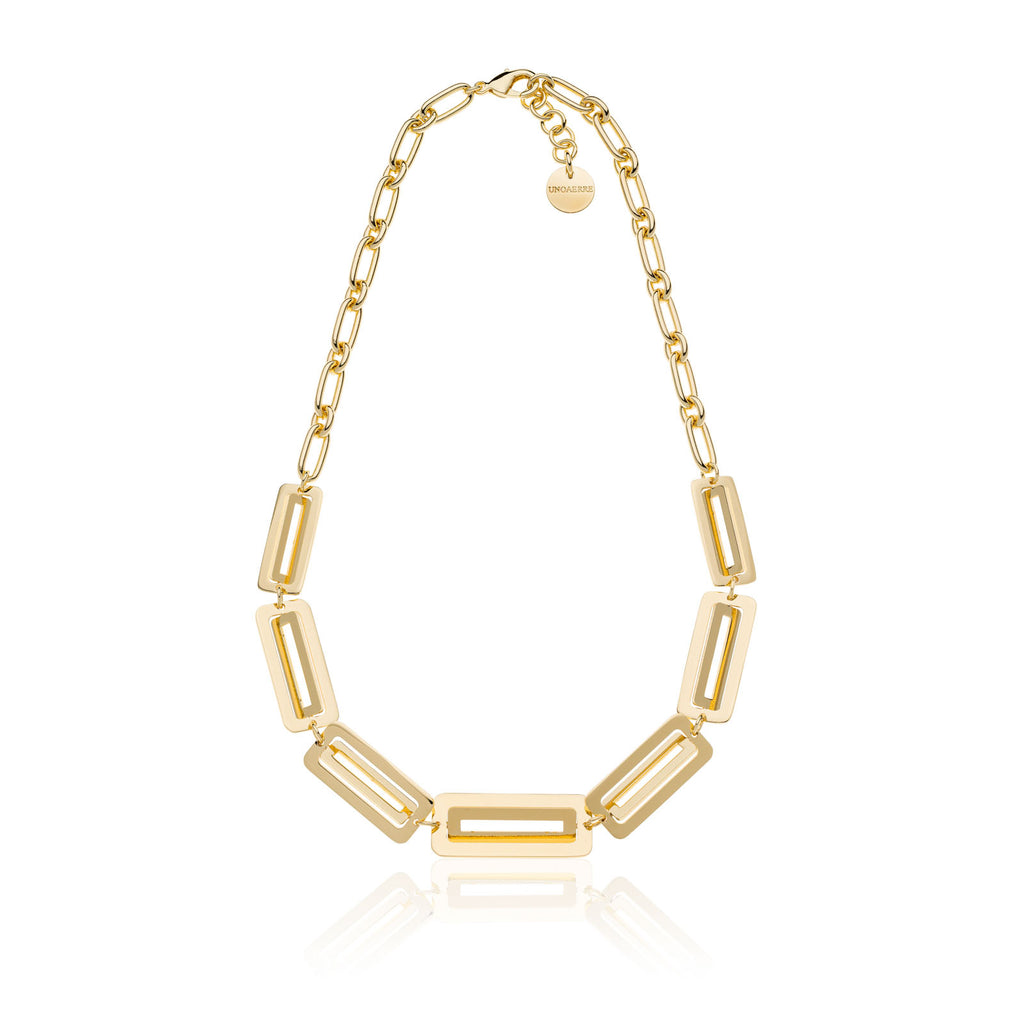 Collana Unoaerre donna catena dorata rettangolare 2449