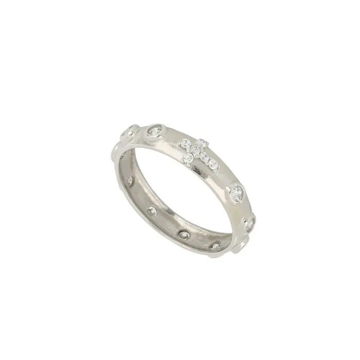 Anello rosario in oro 18 kt con pietre bianche