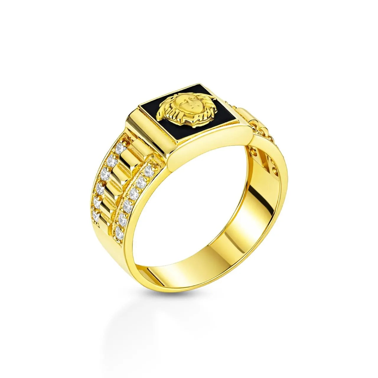 Anello Uomo Oro 9 kt con Medusa e Zirconi – Anello Oro 375 Stile Versace