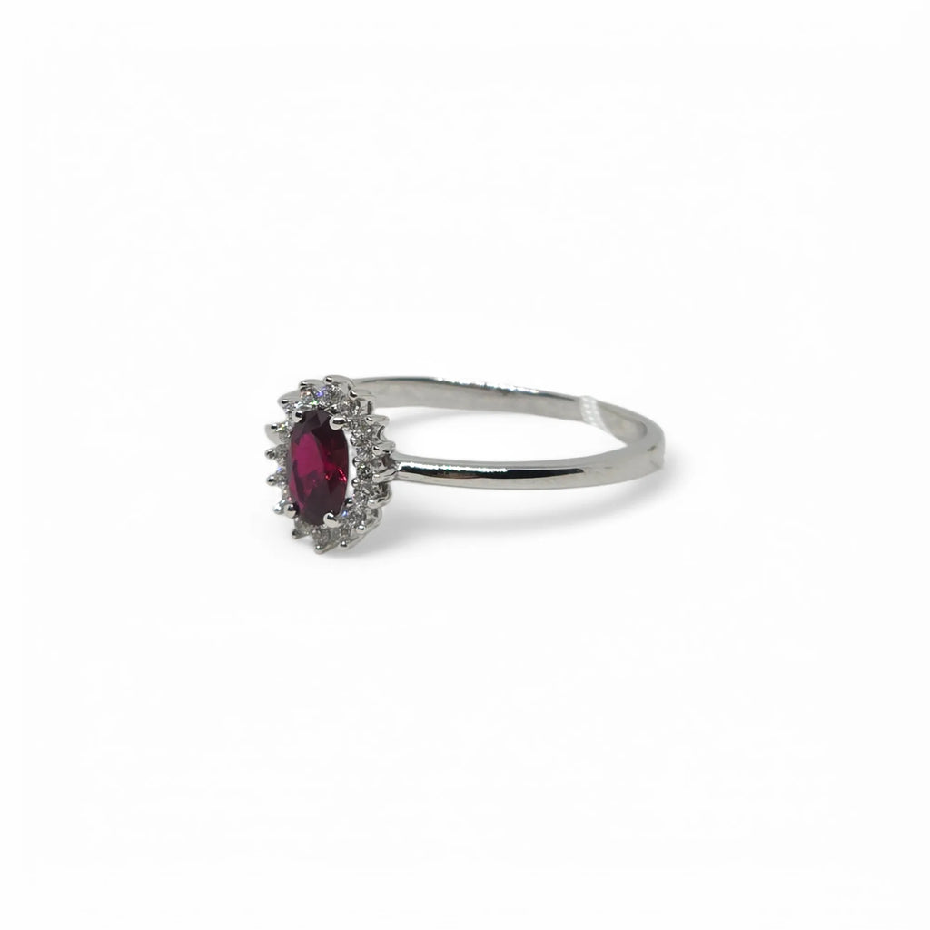 Anello in Oro Bianco 9K con Zircone Rosso