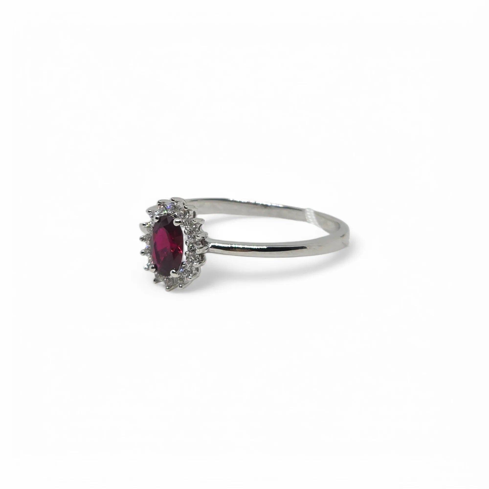 Anello in Oro Bianco 9K con Zircone Rosso