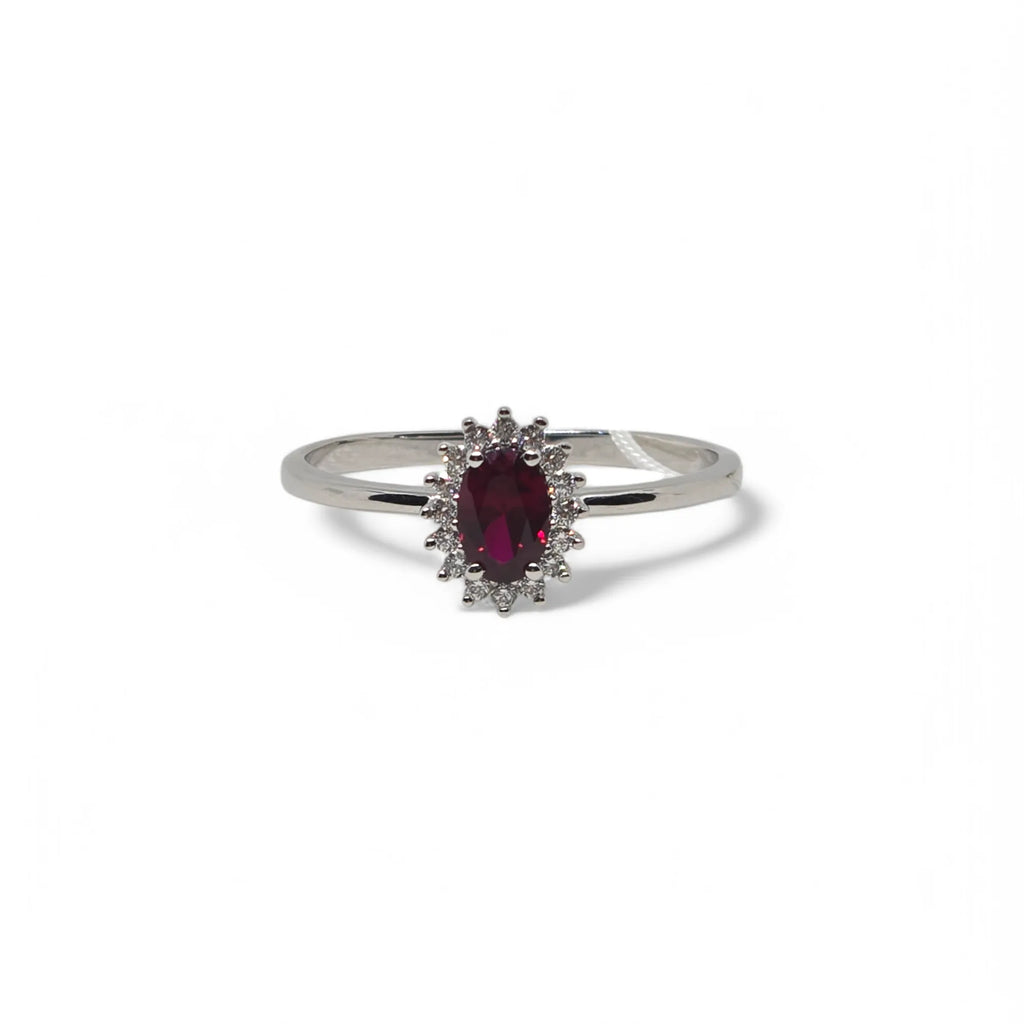 Anello in Oro Bianco 9K con Zircone Rosso