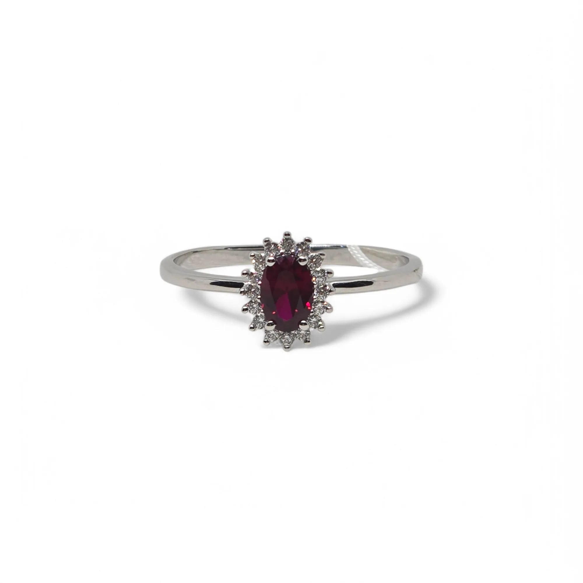 Anello in Oro Bianco 9K con Zircone Rosso