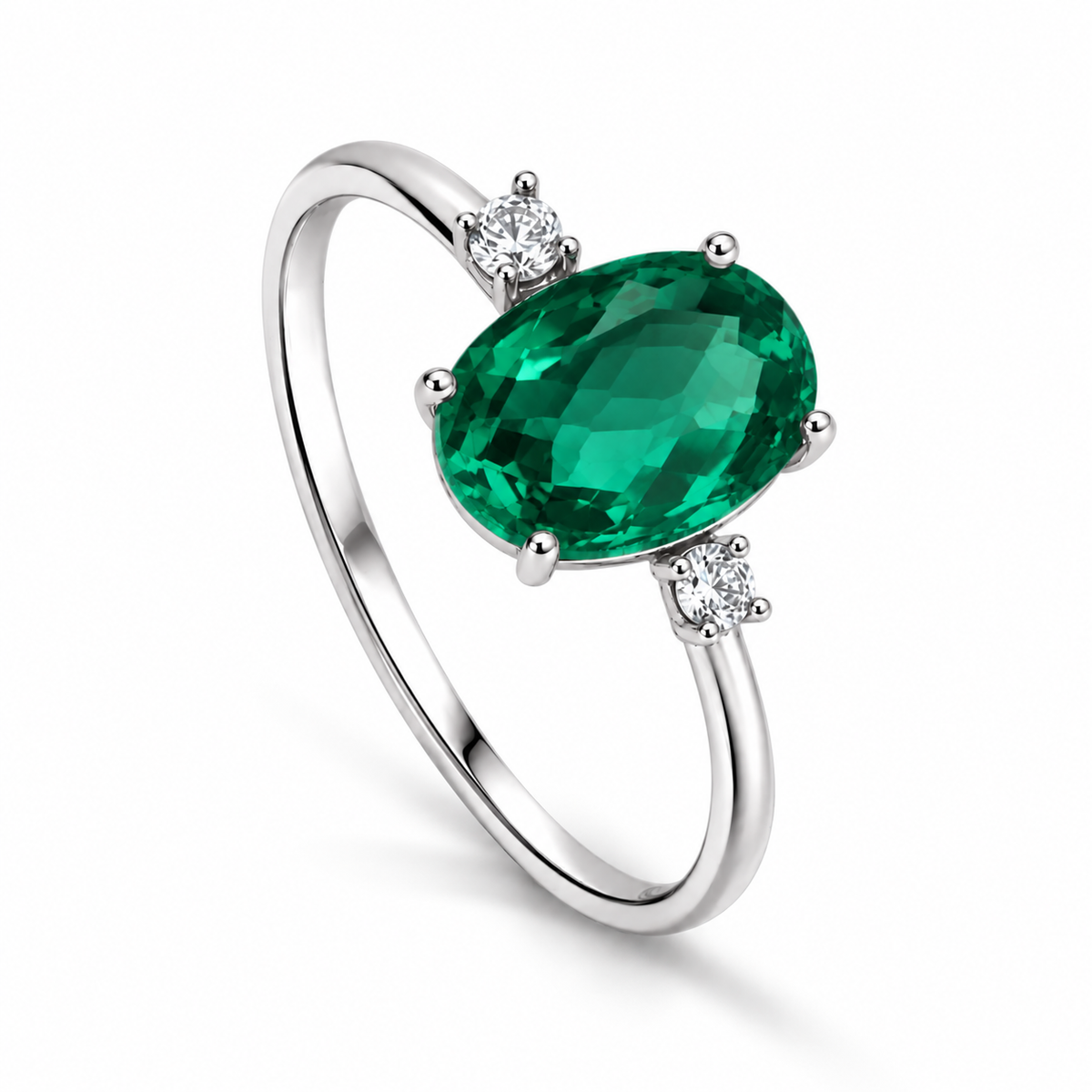 Anello AA0472S Oro 9K Smeraldo Ovale e Diamanti Lab Grown