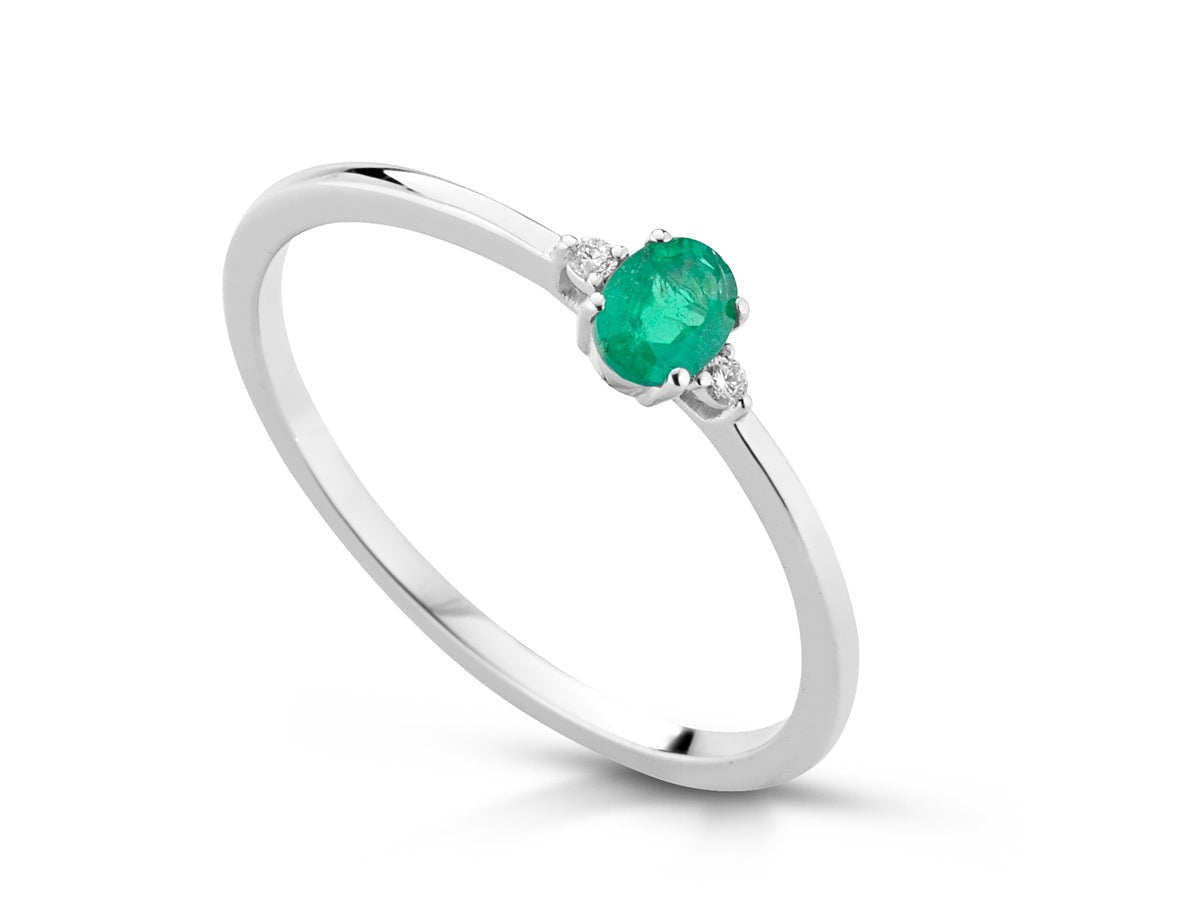 Anello in oro bianco e smeraldo 18Kt con diamanti Ansmall/1s