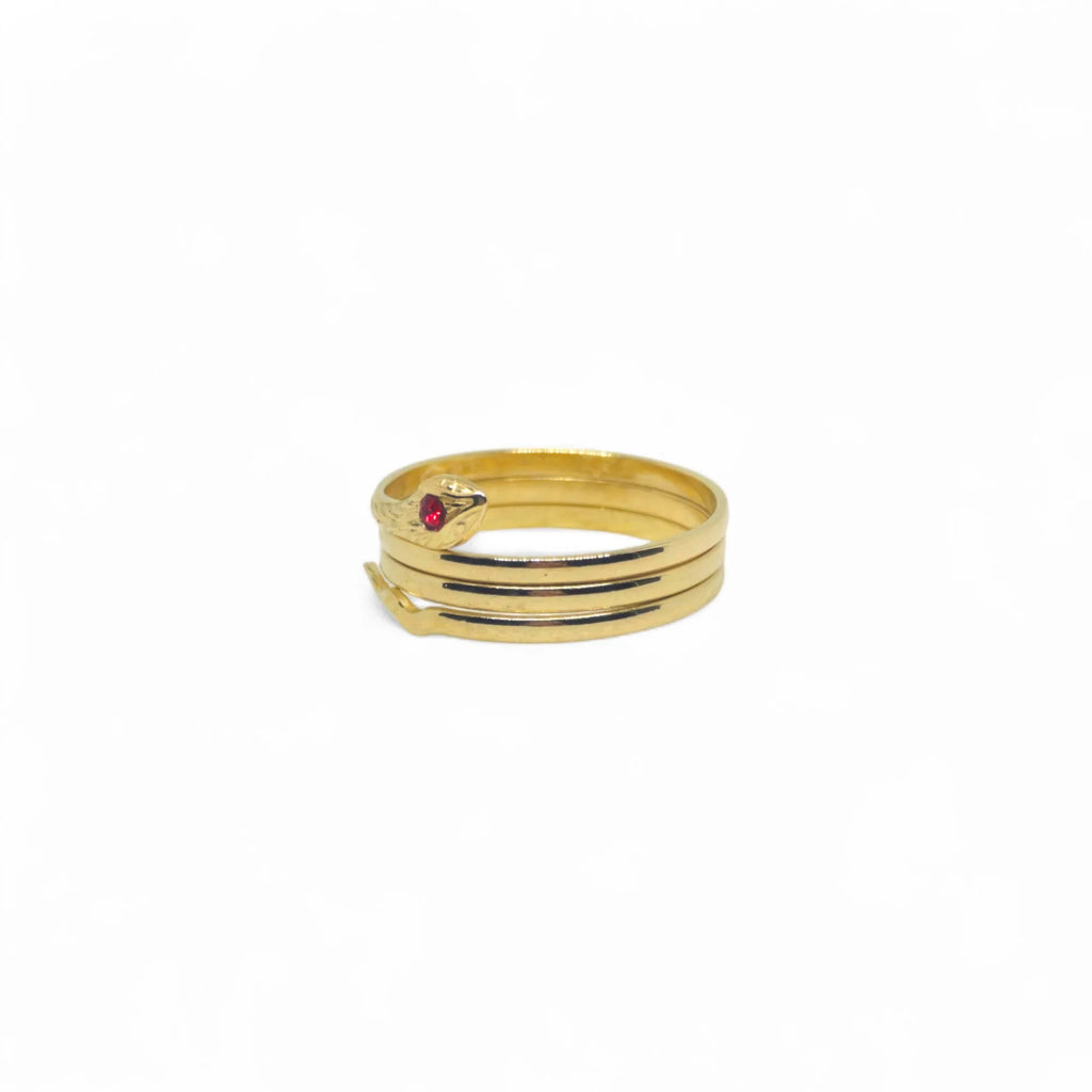 Ring Schlange Gold 750 mit Zirkon Rubin Unisex Luxus Design