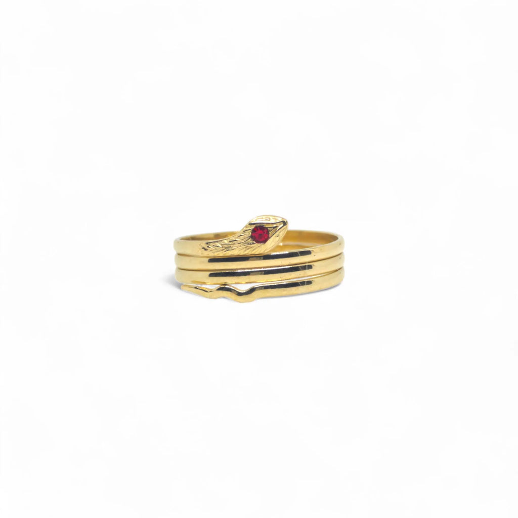 Ring Schlange Gold 750 mit Zirkon Rubin Unisex Luxus Design