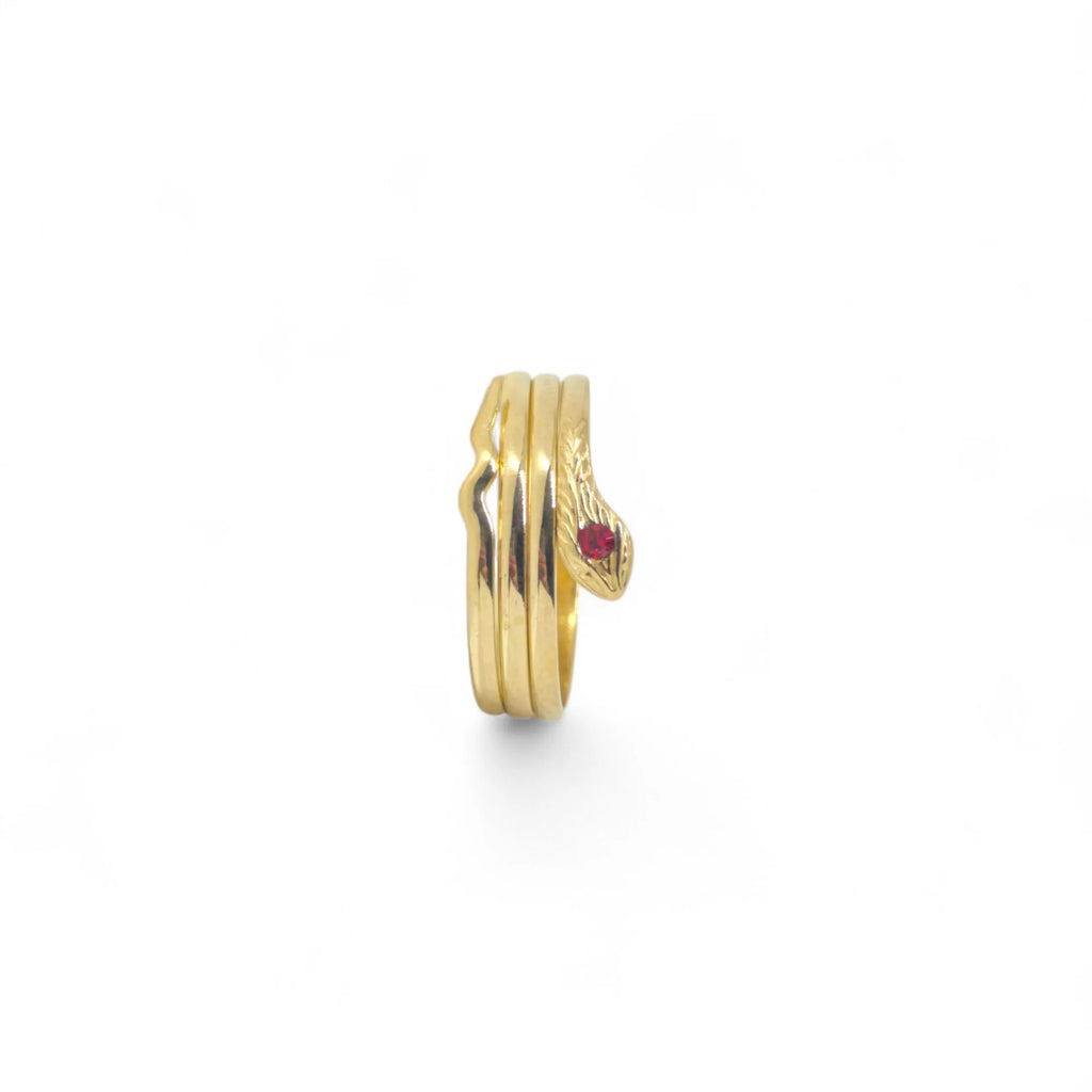 Ring Schlange Gold 750 mit Zirkon Rubin Unisex Luxus Design