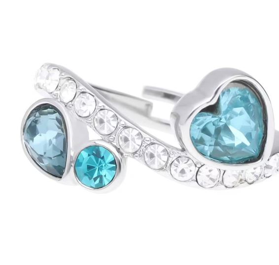 Anello Stroili donna regolabile in metallo rodiato con cuore pietre azzurre e strass