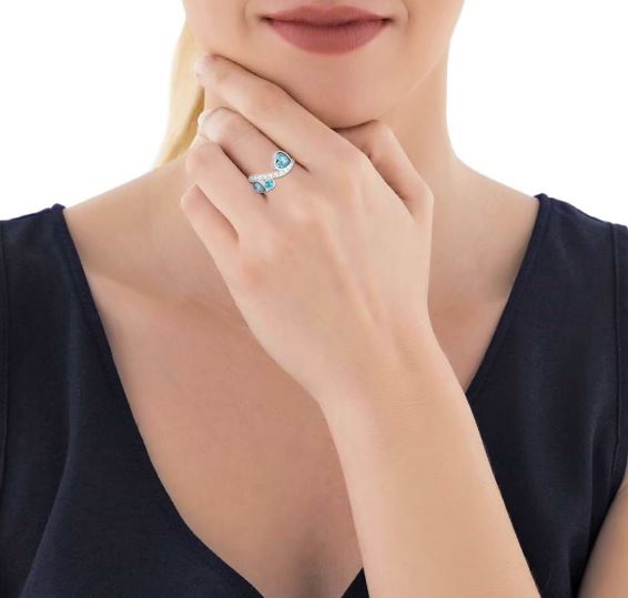 Anello Stroili donna regolabile in metallo rodiato con cuore pietre azzurre e strass