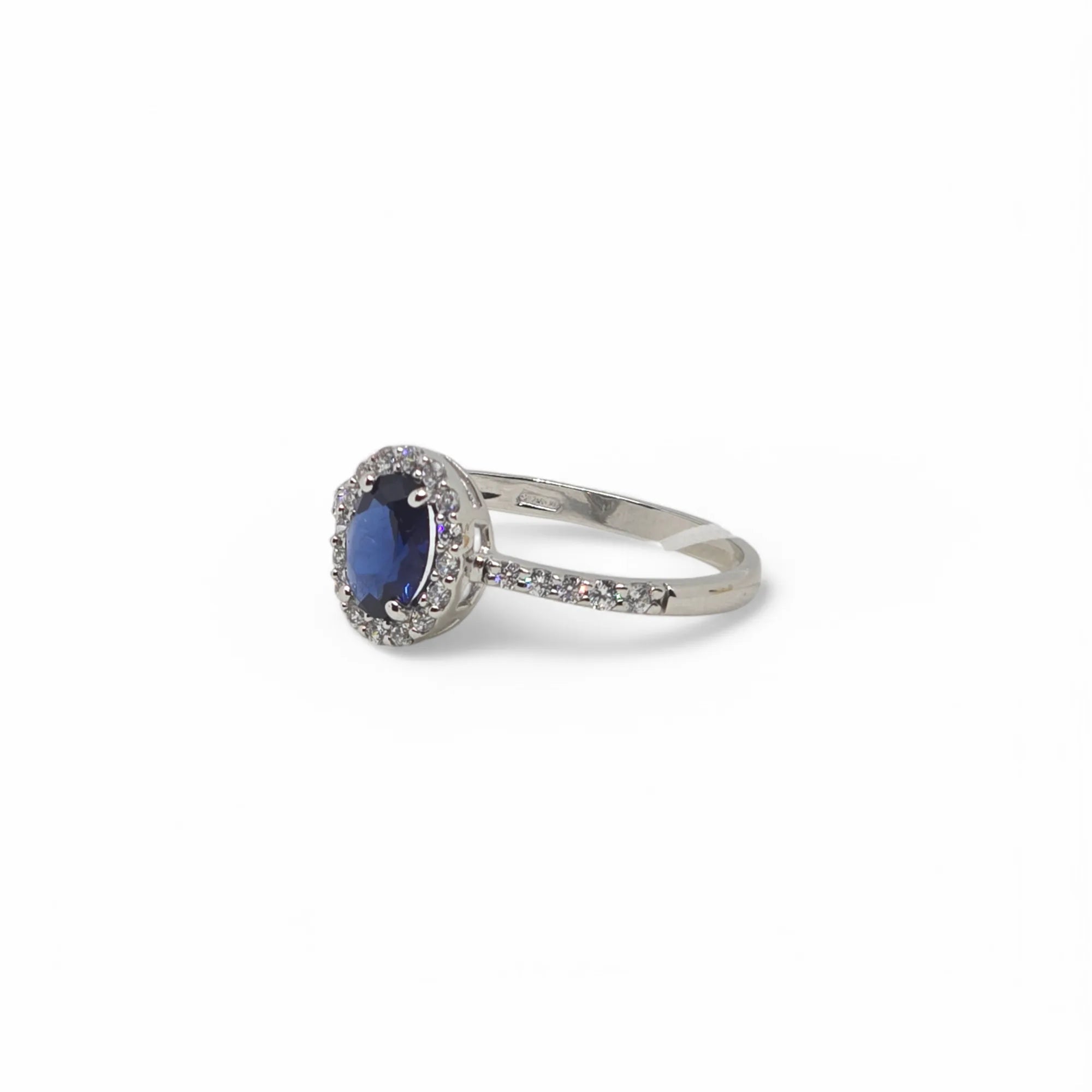 Anello Uomo in Oro Bianco 9kt 375 con Zircone Blu Ovale