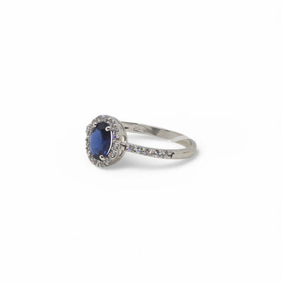 Anello Uomo in Oro Bianco 9kt 375 con Zircone Blu Ovale