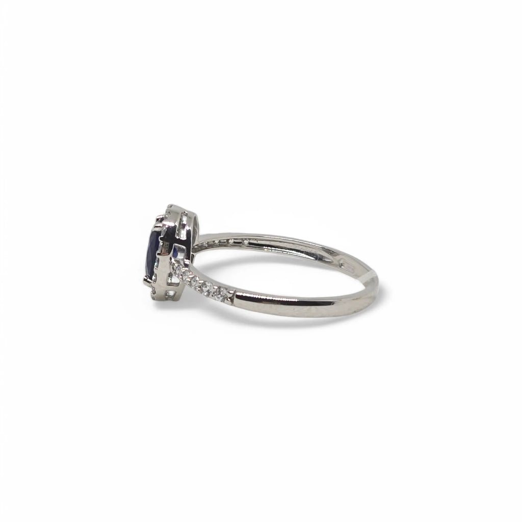 Anello Uomo in Oro Bianco 9kt 375 con Zircone Blu Ovale