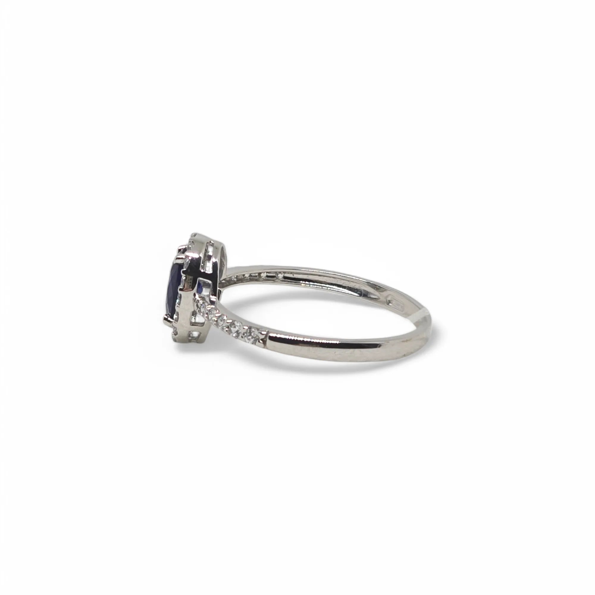 Anello Uomo in Oro Bianco 9kt 375 con Zircone Blu Ovale