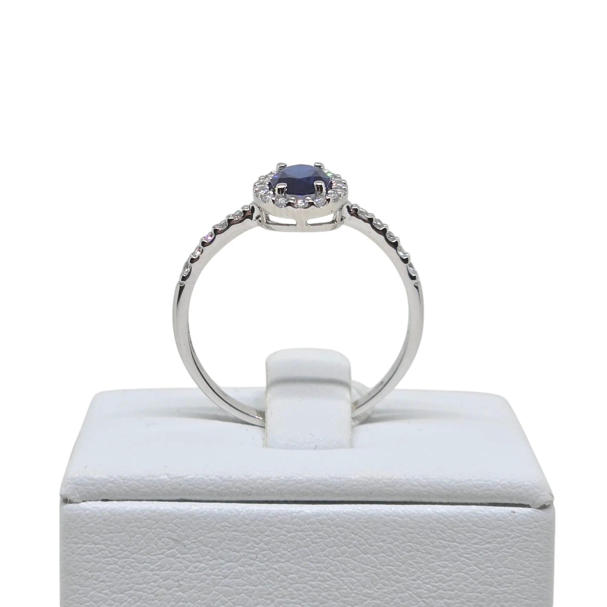 Anello Uomo in Oro Bianco 9kt 375 con Zircone Blu Ovale