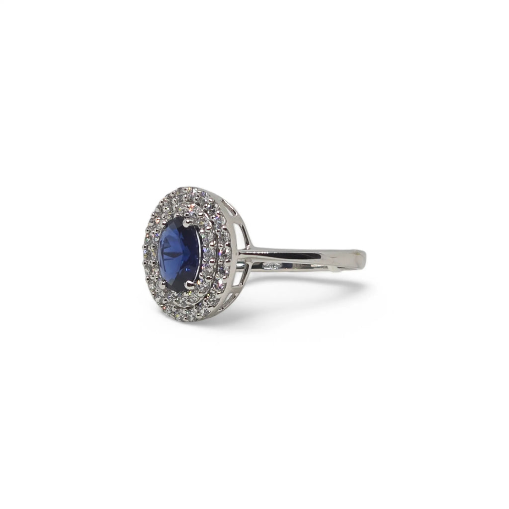 Anello Uomo in Oro Bianco 9kt 375 con Zircone Ovale Blu