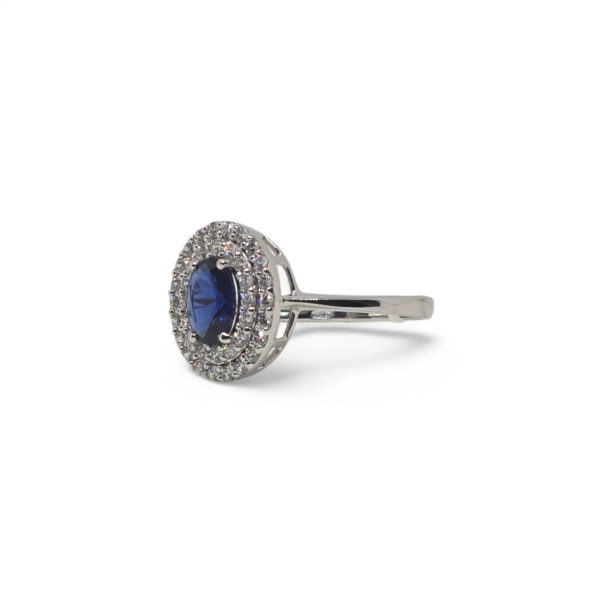 Anello Uomo in Oro Bianco 9kt 375 con Zircone Ovale Blu