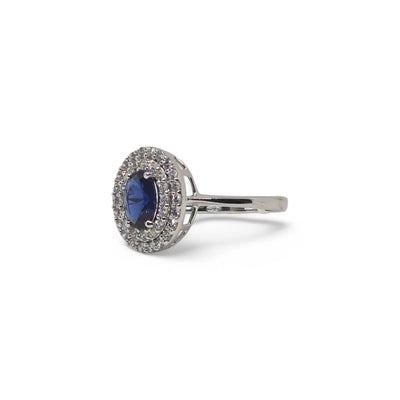 Anello Uomo in Oro Bianco 9kt 375 con Zircone Ovale Blu
