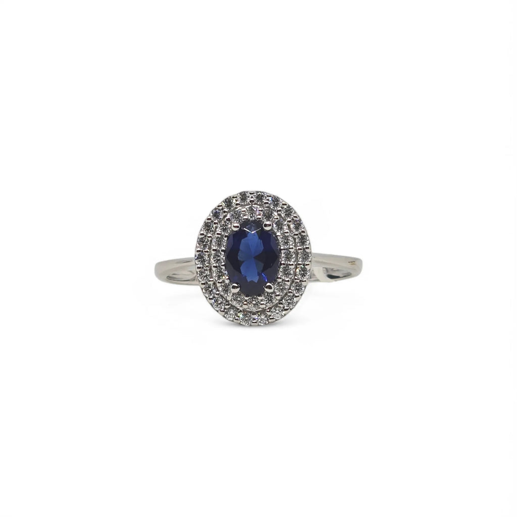 Anello Uomo in Oro Bianco 9kt 375 con Zircone Ovale Blu