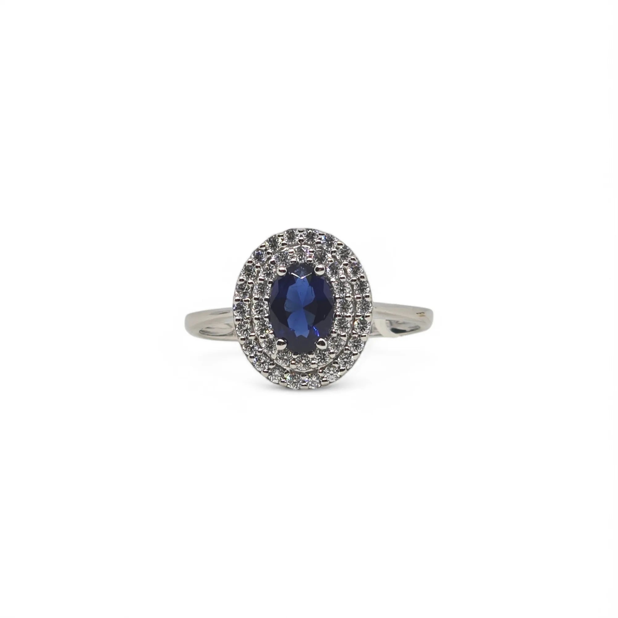 Anello Uomo in Oro Bianco 9kt 375 con Zircone Ovale Blu