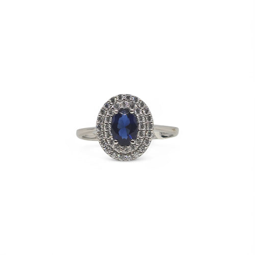 Anello Uomo in Oro Bianco 9kt 375 con Zircone Ovale Blu