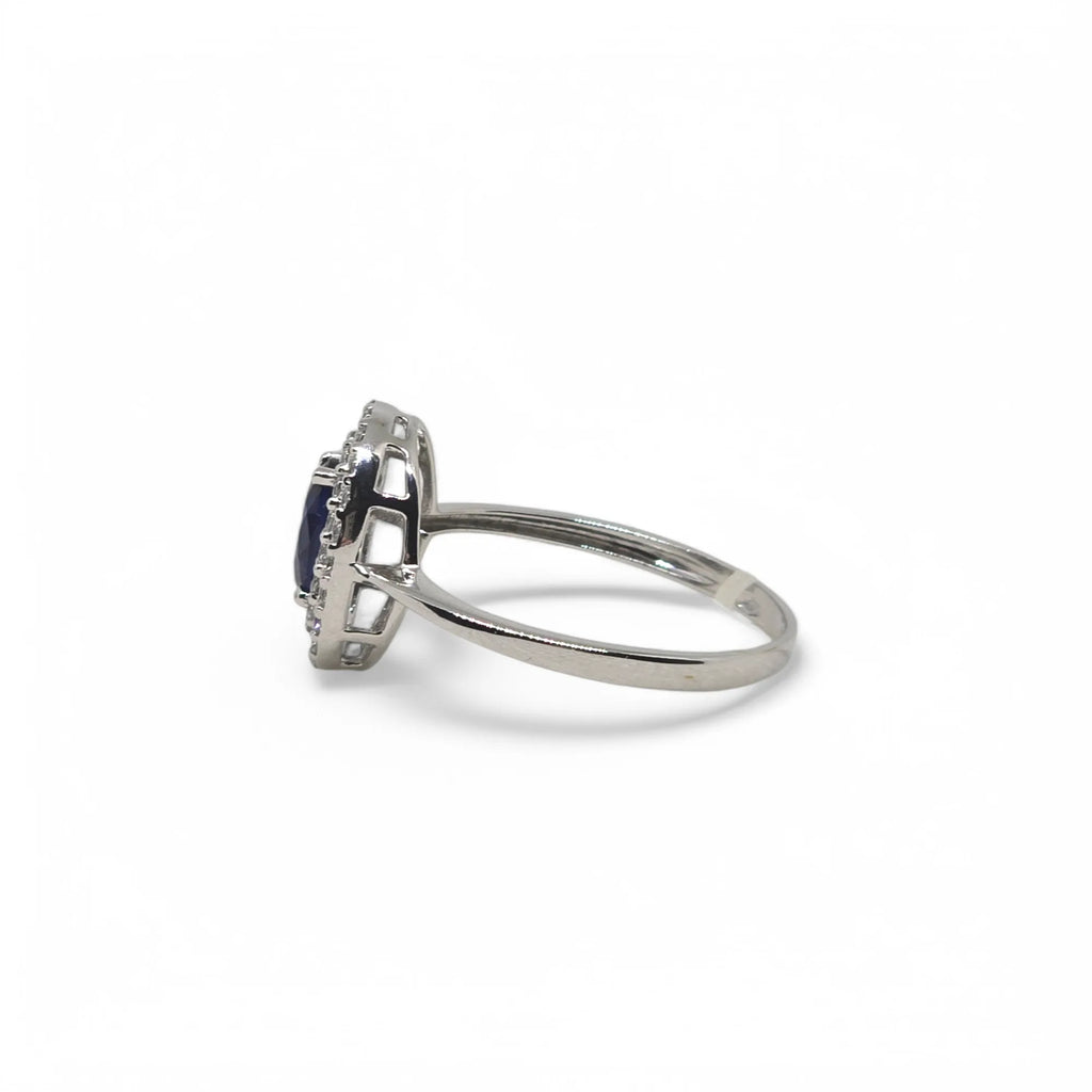 Anello Uomo in Oro Bianco 9kt 375 con Zircone Ovale Blu