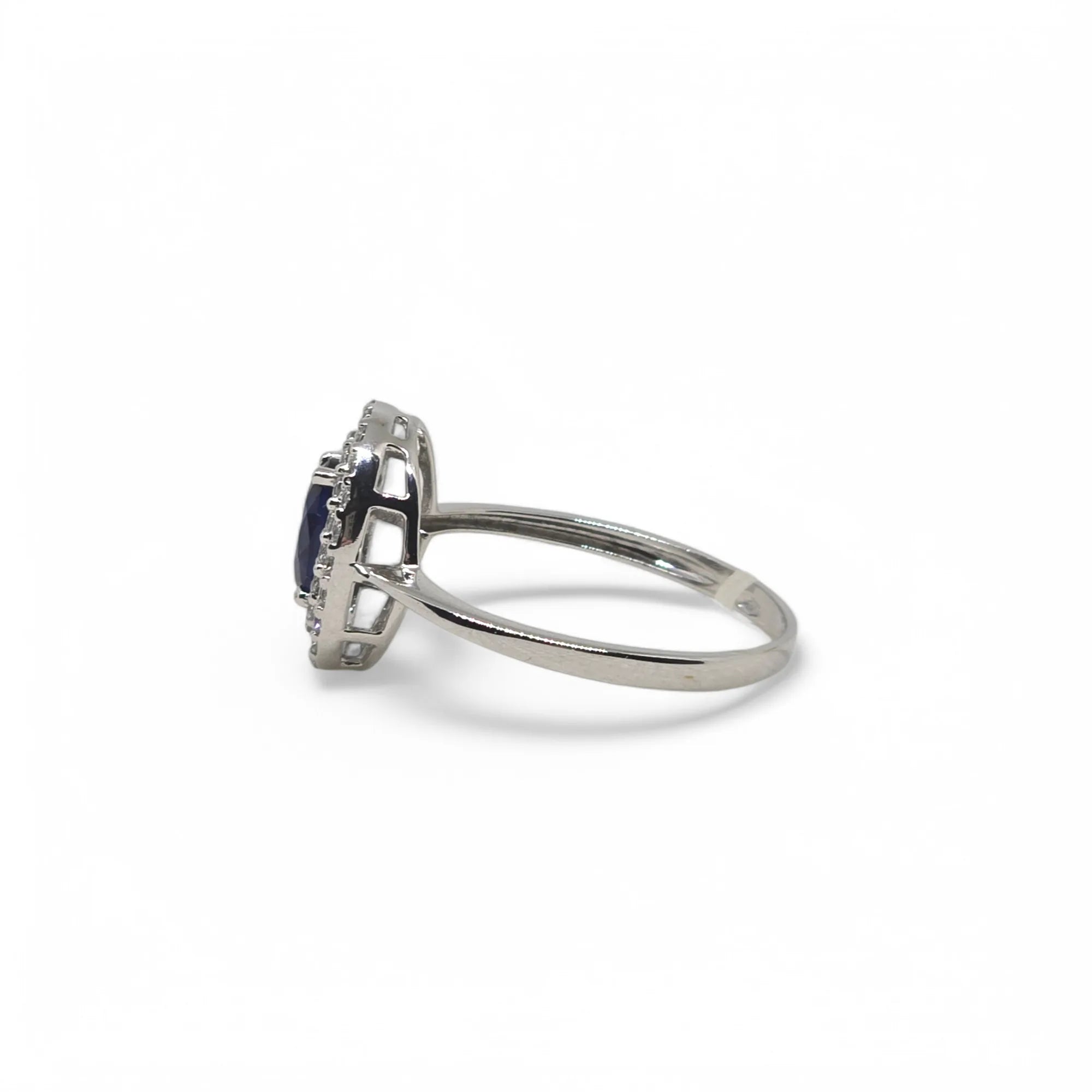 Anello Uomo in Oro Bianco 9kt 375 con Zircone Ovale Blu