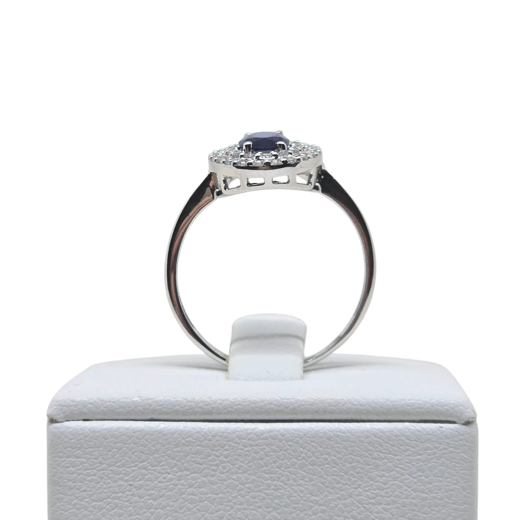 Anello Uomo in Oro Bianco 9kt 375 con Zircone Ovale Blu