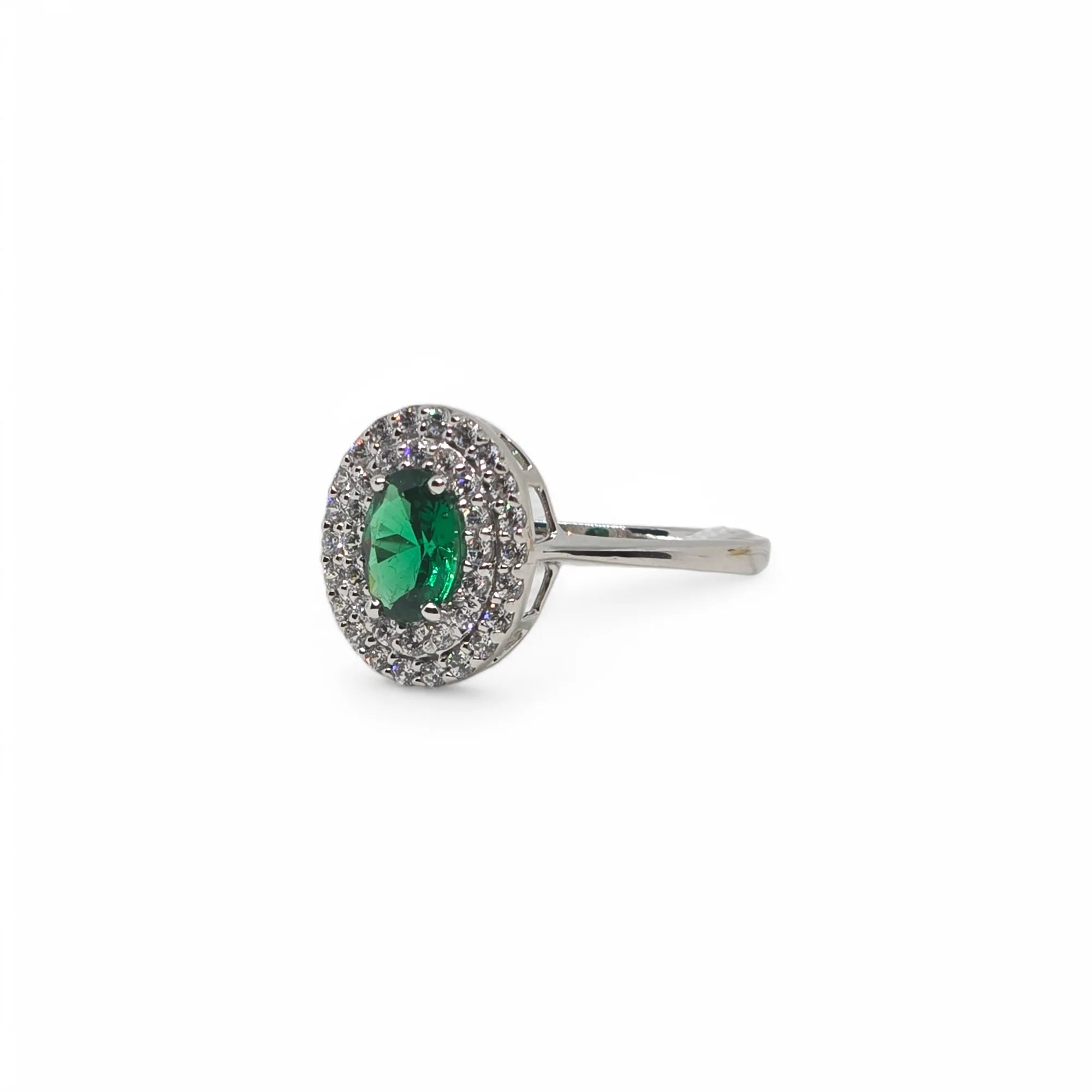 Anello Donna in Oro Bianco 9kt 375 con Zircone Ovale Verde
