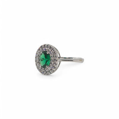 Anello Donna in Oro Bianco 9kt 375 con Zircone Ovale Verde