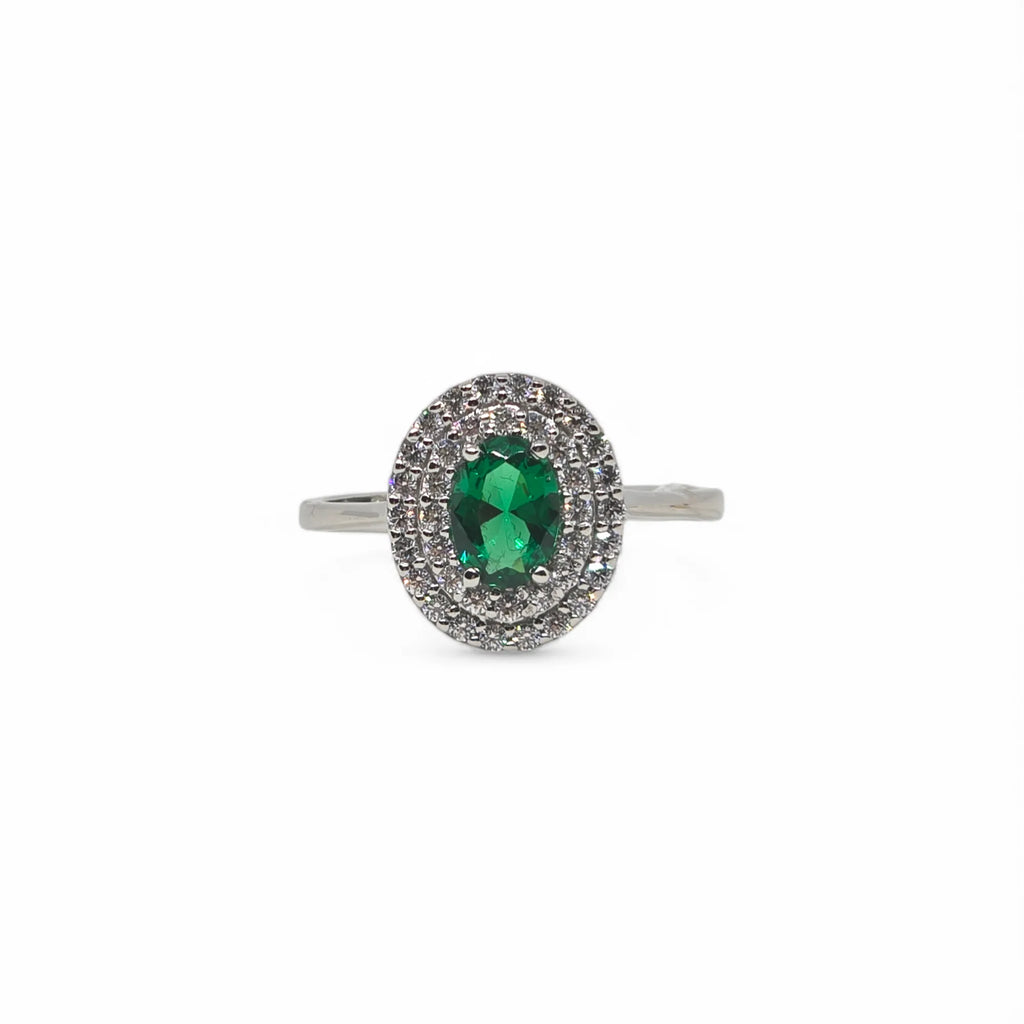Anello Donna in Oro Bianco 9kt 375 con Zircone Ovale Verde