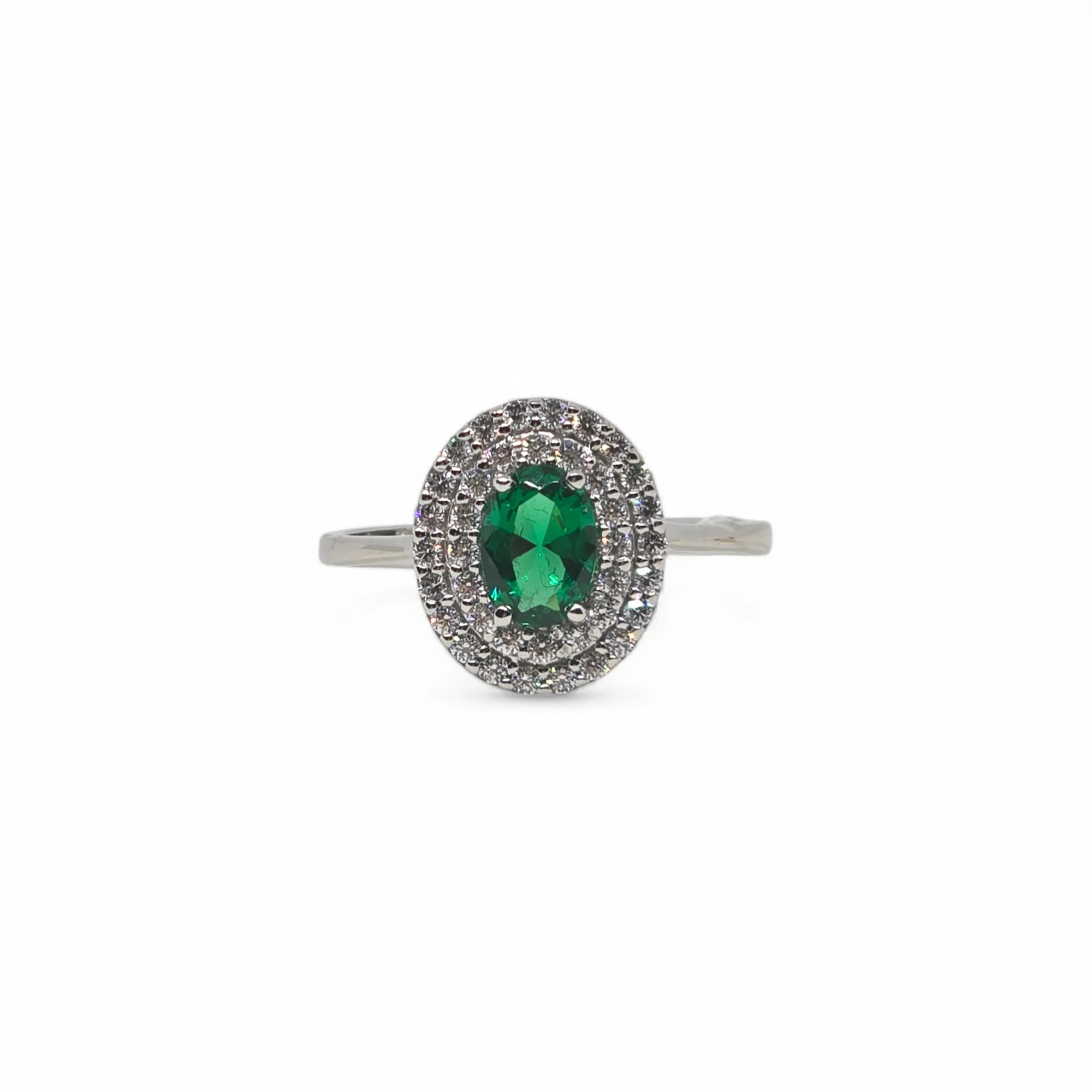 Anello Donna in Oro Bianco 9kt 375 con Zircone Ovale Verde