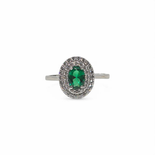 Anello Donna in Oro Bianco 9kt 375 con Zircone Ovale Verde