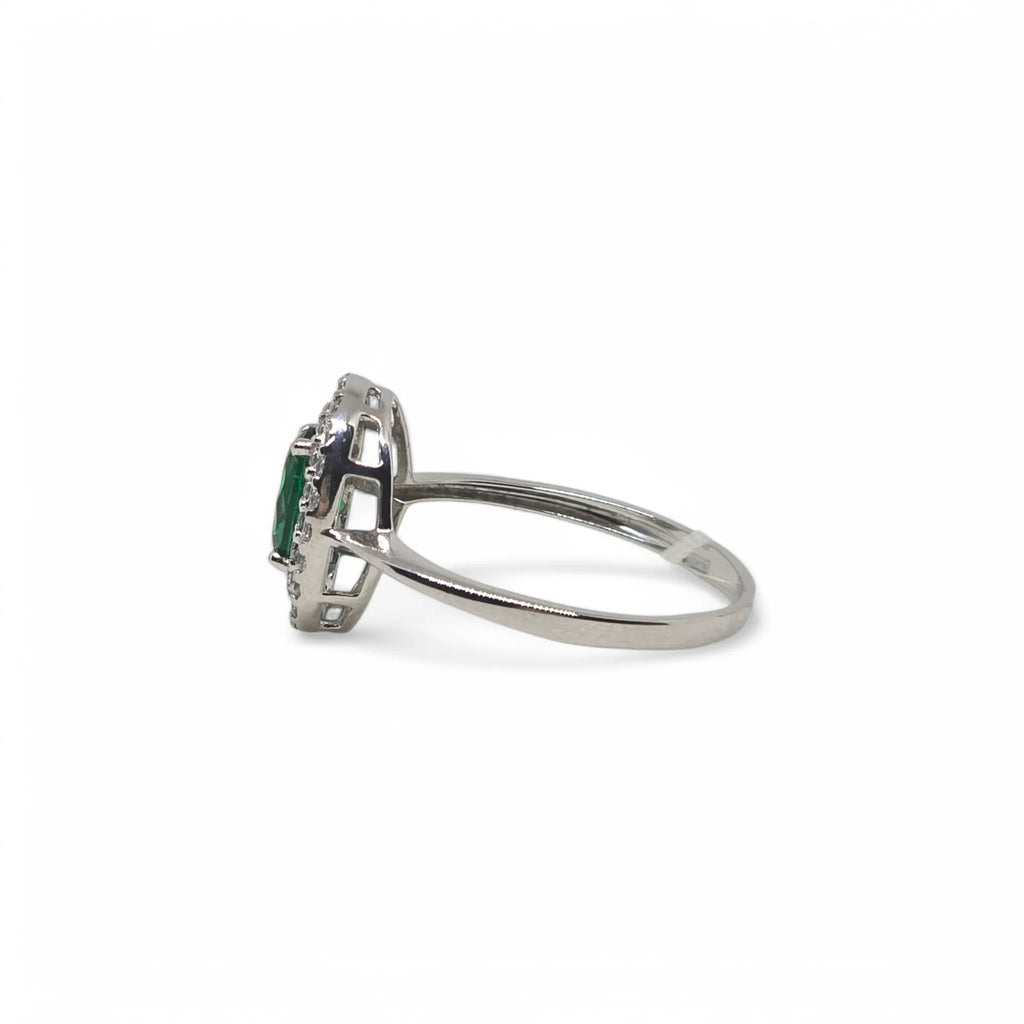 Anello Donna in Oro Bianco 9kt 375 con Zircone Ovale Verde