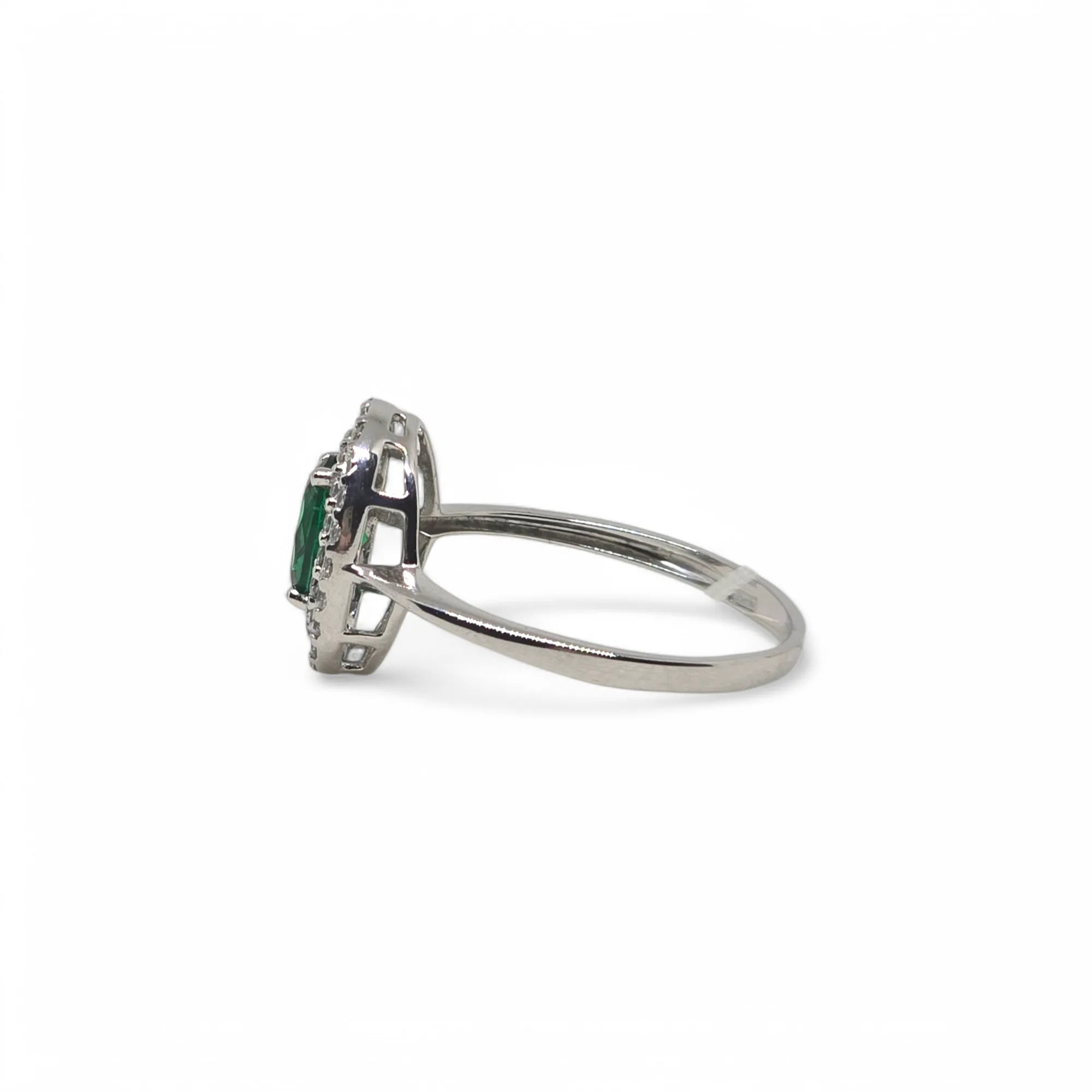 Anello Donna in Oro Bianco 9kt 375 con Zircone Ovale Verde