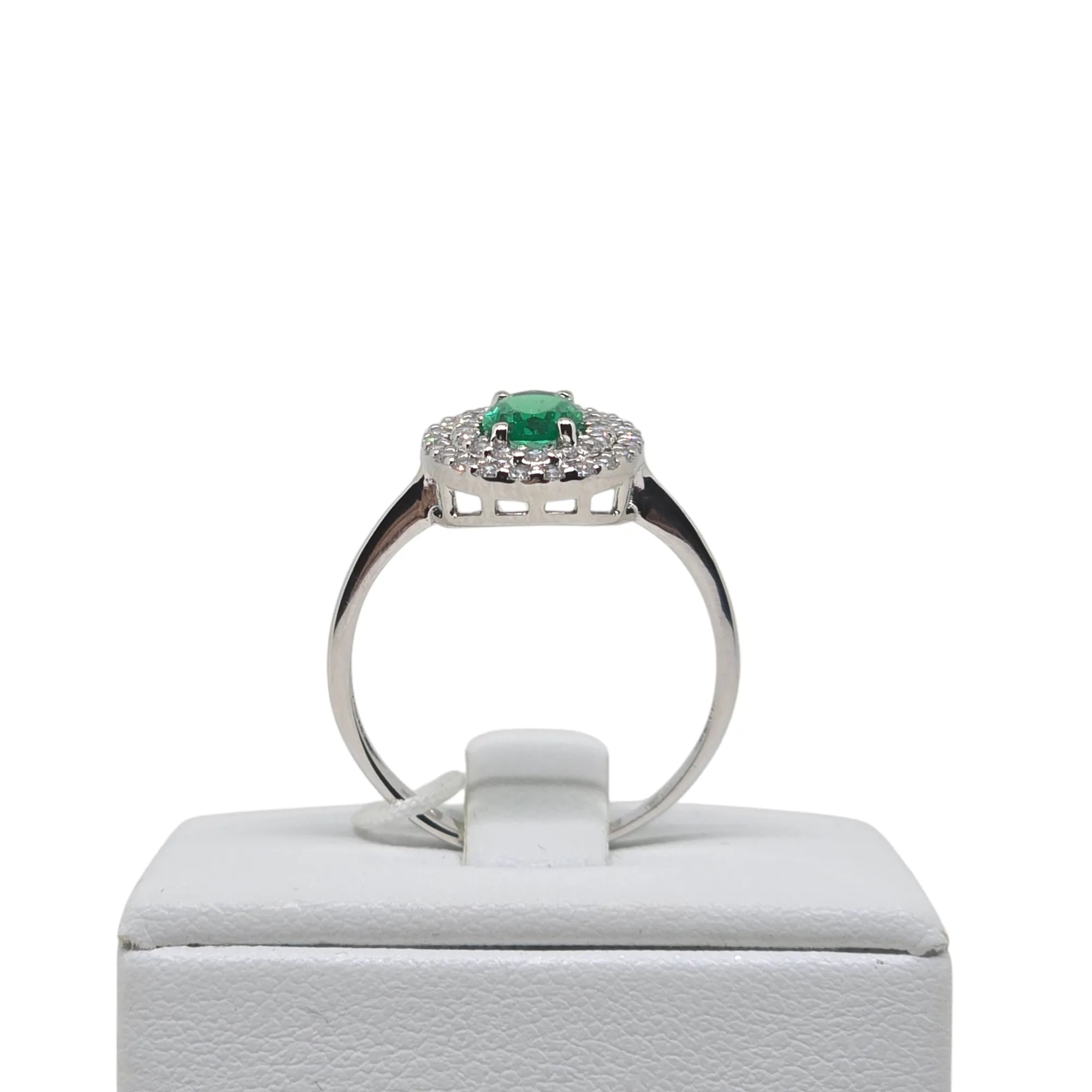 Anello Donna in Oro Bianco 9kt 375 con Zircone Ovale Verde