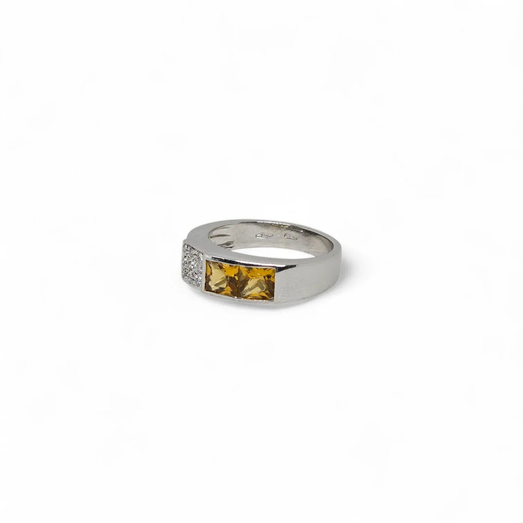 Anello a Fascia in Oro Bianco con Pietra Topazio e Diamanti