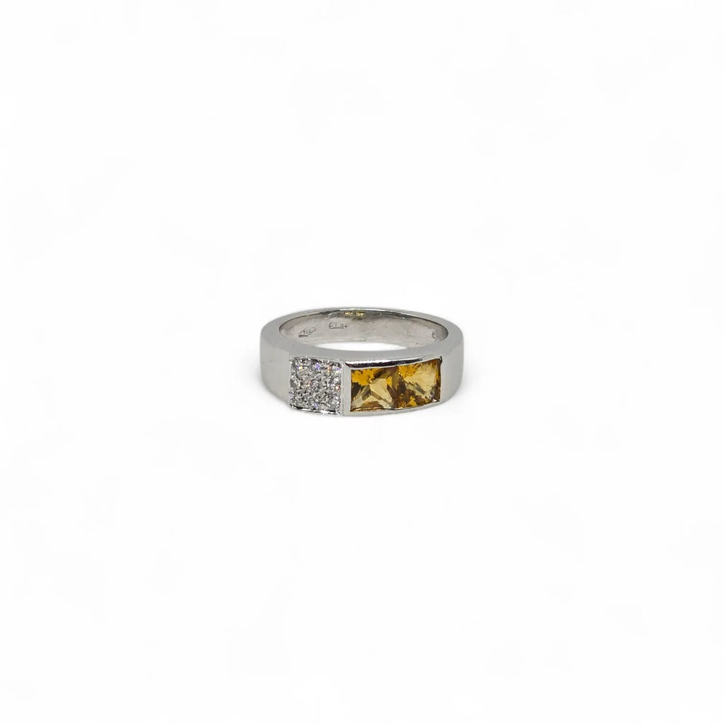 Anello a Fascia in Oro Bianco con Pietra Topazio e Diamanti